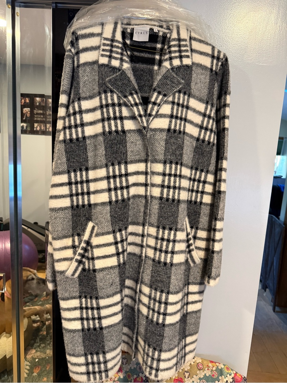 Cyrus Black & White Plaid Long Coat